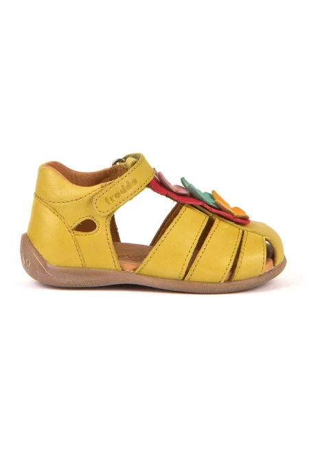 Кожени сандали с панделка - Оранжев/Розово/Синапено жълто