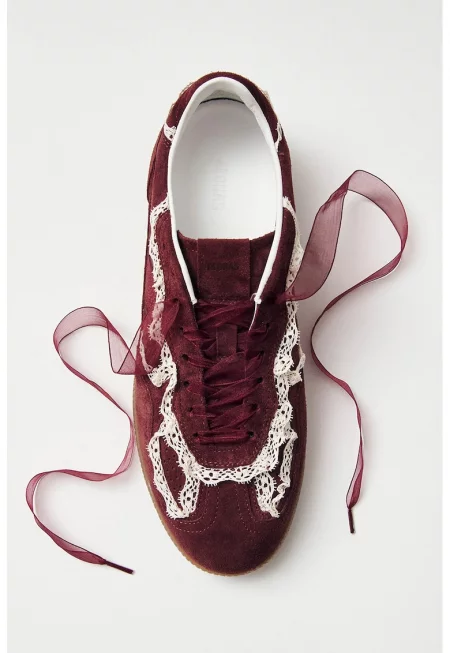 Кожени спортни обувки - Тъмночервен/Мръснобял