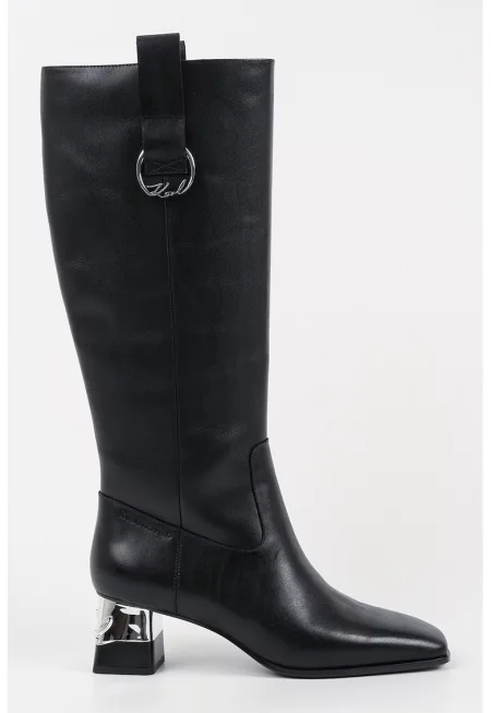 Кожени високи ботуши с лесно обуване - Черен
