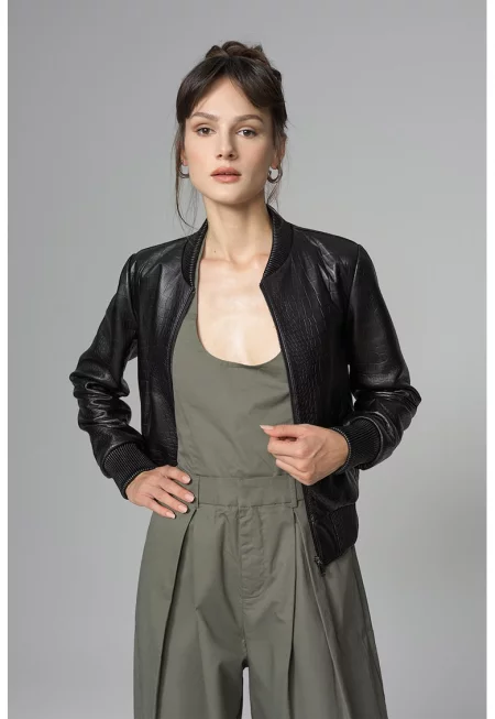 Кожено яке с шагрен - Черен