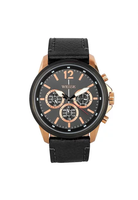 Мъжки часовник  модел WWG400502L - с кварцов механизъм - водоустойчив 5 ATM - черна каишка - кръгъл стоманен корпус