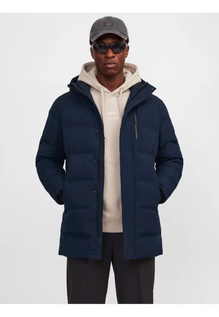 Мъжко дълго яке - PUFFER - с качулка - Regular fit - ALPHA - Тъмно морско синьо