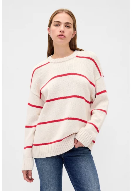 Памучен пуловер с паднали ръкави