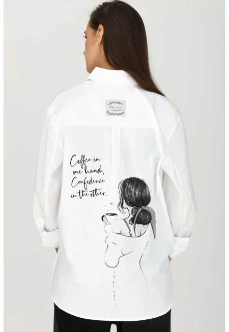 Памучна риза с принт на гърба - Черен/Бял