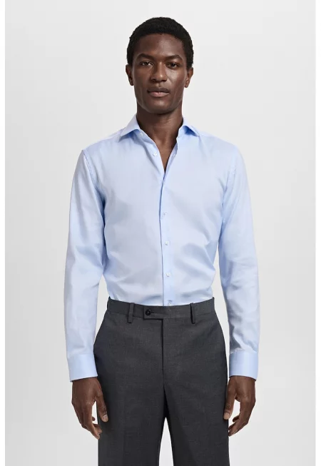 Памучна слим риза - Светлосин