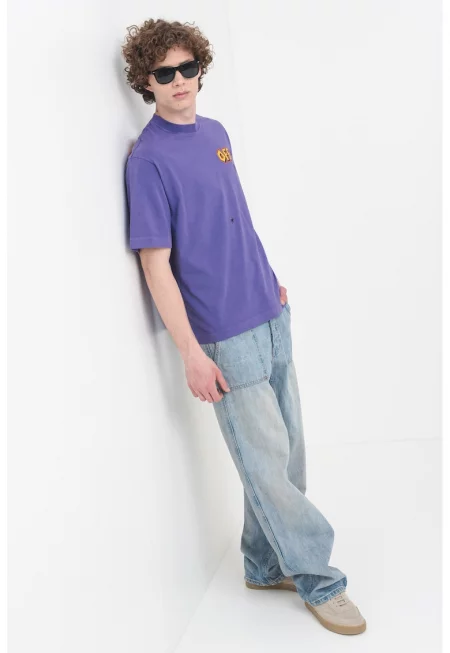 Памучна тениска с фигурален принт - Шафраново жълто/Лилав/Светло червено