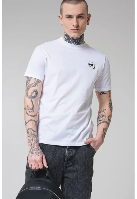 Памучна тениска с лого - Бял
