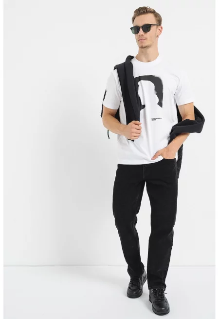Памучна тениска с лого - Черен/Бял
