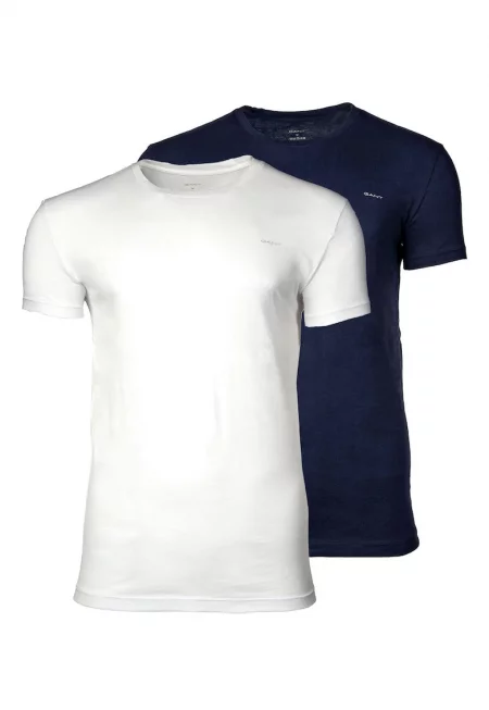 Памучна тениска с овално деколте - 2 броя - Бял/Тъмносин