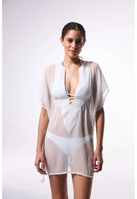 Плажна рокля с шпиц - Бял