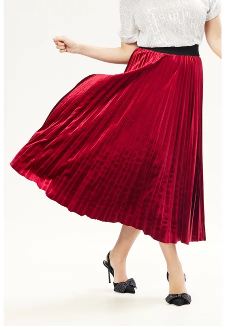 Плисирана миди пола - Червен