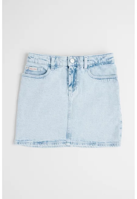 Пола от деним с регулираща се талия - Ледено синьо