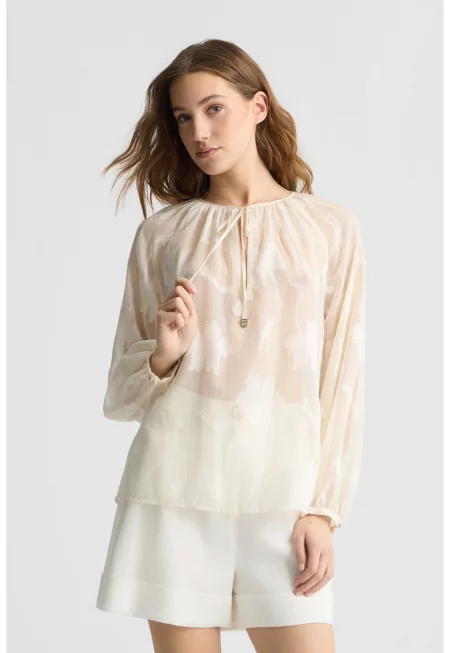 Полупрозрачна блуза - Светло бежово