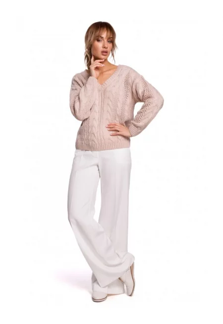 Пуловер с V-образно деколте -  Акрил/Полиамид - Пудрово розово