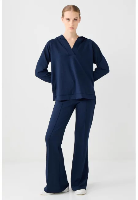 Разкроен панталон с модал - Тъмносин