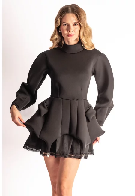 Разкроена къса рокля Moya с яка - Черен