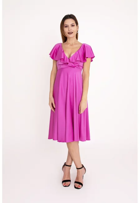 Разкроена рокля с дипли - Светлорозов