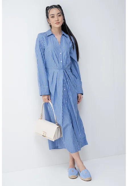 Рирана рокля-риза - Бял/Син