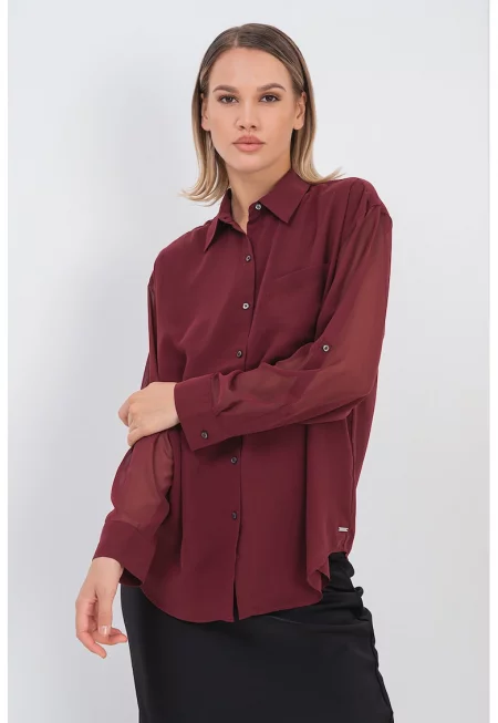 Риза с паднали ръкави - Тъмновиолетов