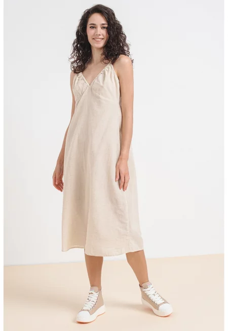 Рокля Magnete с лен - Мръснобял