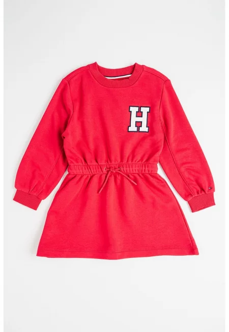 Рокля с органичен памук с дълги ръкави и шарка на гърба - Бял/Ултрамарин синьо/Малина