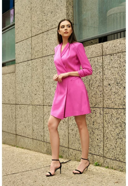 Рокля топ сако с 3/4 ръкави - Светлорозов
