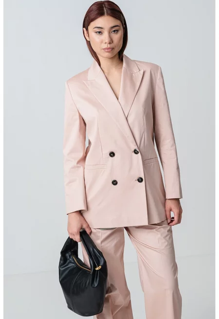 Сако с памук и двуредно закопчаване - Розова сьомга