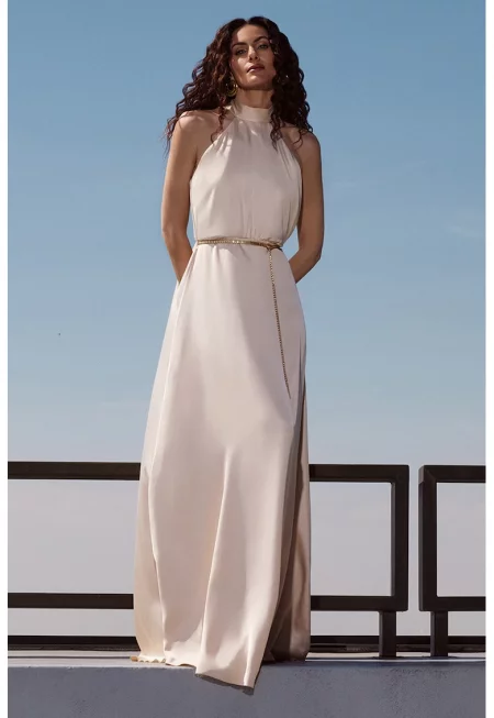 Сатинирана халтер рокля - Светло сив