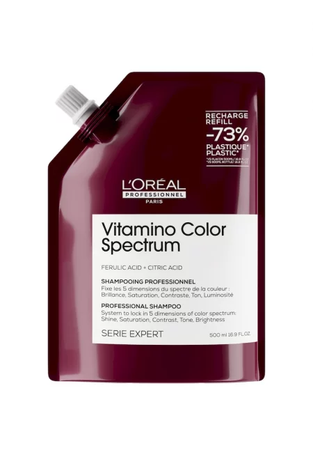Шампоан за боядисана коса  Serie Expert Vitamino Color Spectrum - За фиксиране на цвета - По-копринена и по-силна коса - с фелурова киселина и лимонена ...