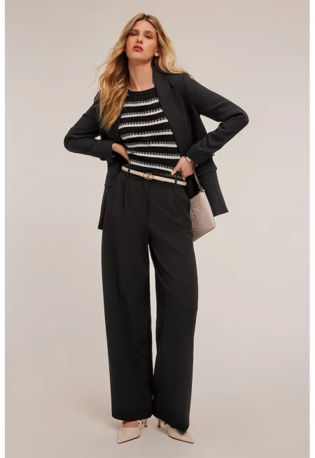 Широк панталон със странични джобове - Черен