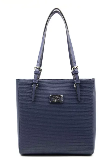 Шопинг чанта от еко кожа - Тъмносин