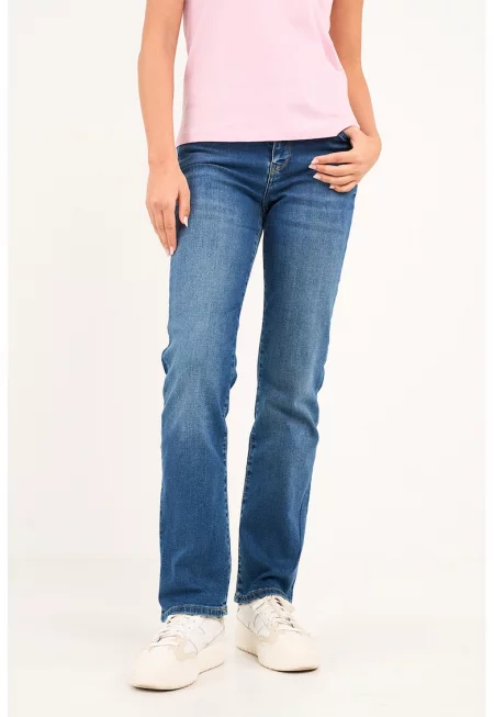 Стандартни дънки със захабен ефект - Тъмносин