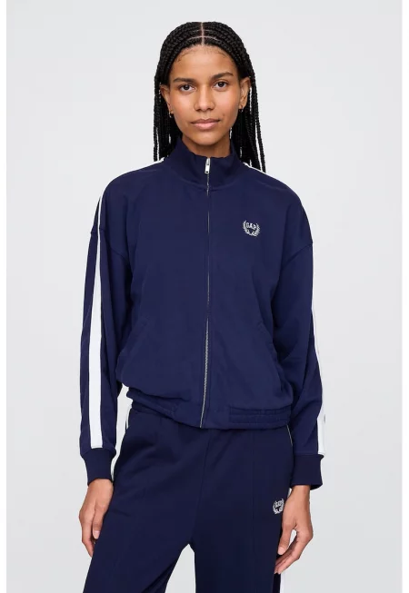 Суитшърт с цип и лого - Бял/Ултрамарин синьо