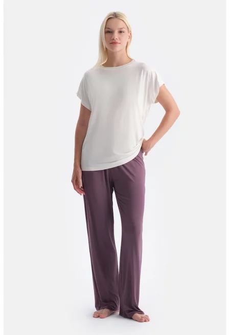 Свободна тениска - Мръснобял/Бледа лила