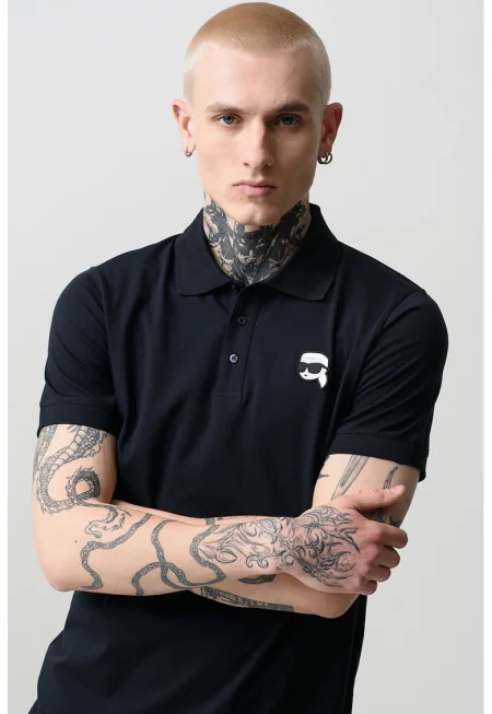 Тениска с яка и гумирано лого - Ултрамарин синьо