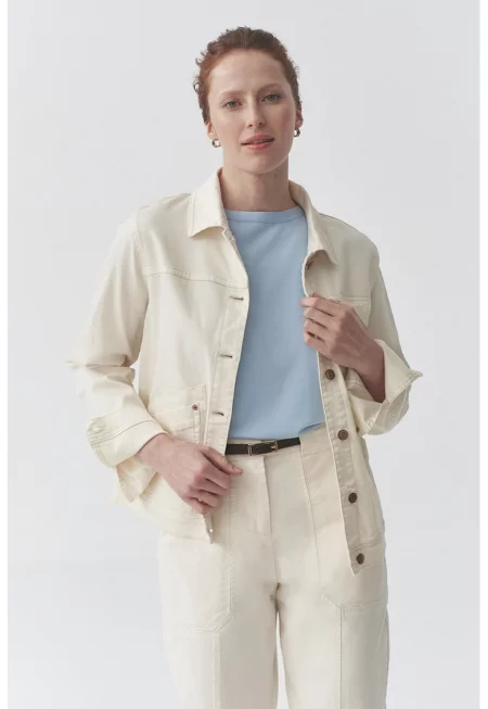 Яке от деним със скосени джобове - Слонова кост