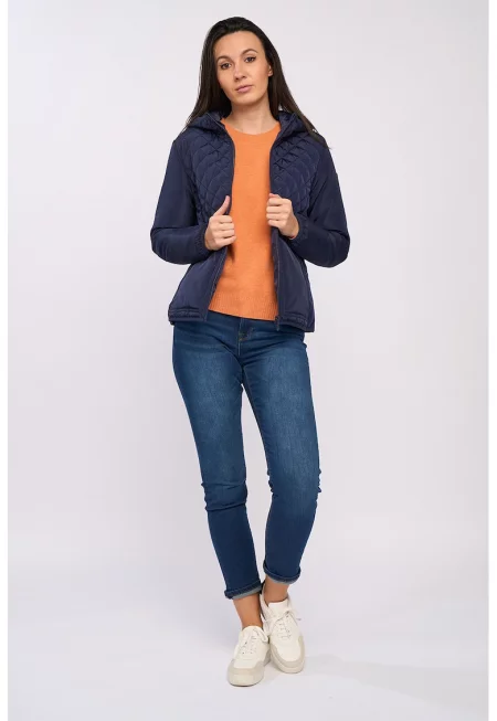 Яке с качулка и скосени джобове - Тъмносин