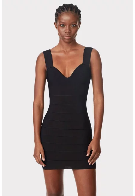 Bandage Dress With Sweetheart Neckline - Черен