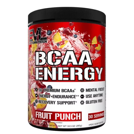 BCAA Energy – Разклонени аминокиселини с витамини C, B6 и B12 - Енергиен метаболизъм и умора, с вкус на плодов пунш, 297 g