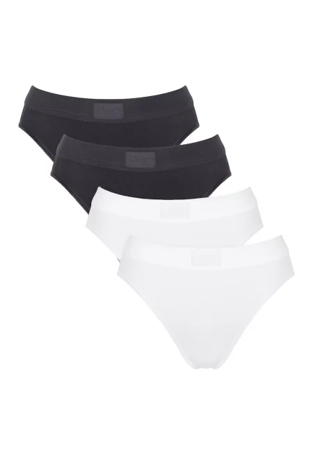 Бикини с еластична талия - 4 чифта - Бял/Черен