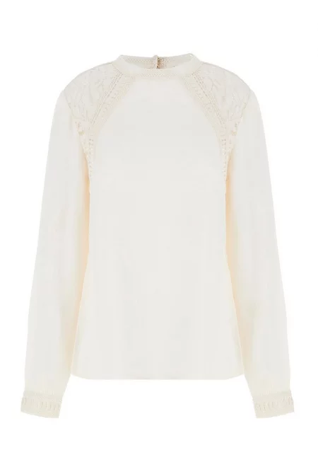 Блуза от вискоза с дантела - Бежов