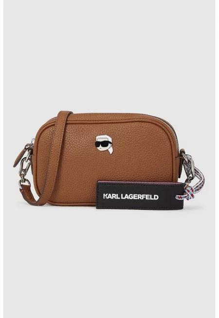 Чанта от еко кожа с лого - Кафяв