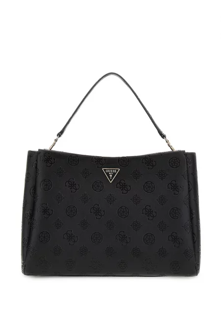 Чанта за рамо от еко кожа и лого - Черен