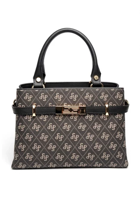 Чанта за рамо от еко кожа с отделяща се презрамка - Черен/Tъмносив - 18x25x10