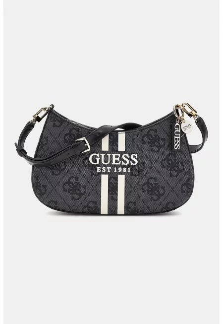 Чанта за рамо с десен - Слонова кост/Избеляло черно/Tъмносив