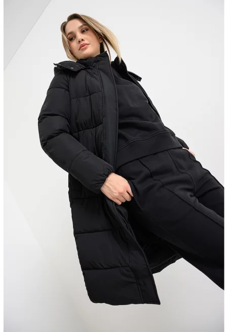 Дълго капитонирано зимно яке - Черен
