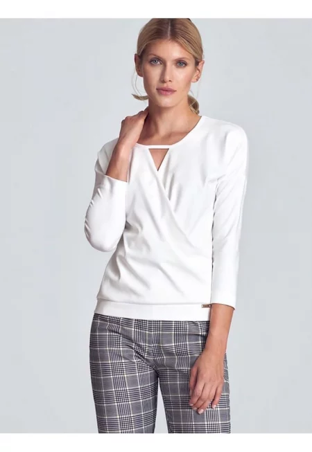 Дамска блуза  деколте тип плик - 3/4 ръкав - полиестер/вискоза - бяла