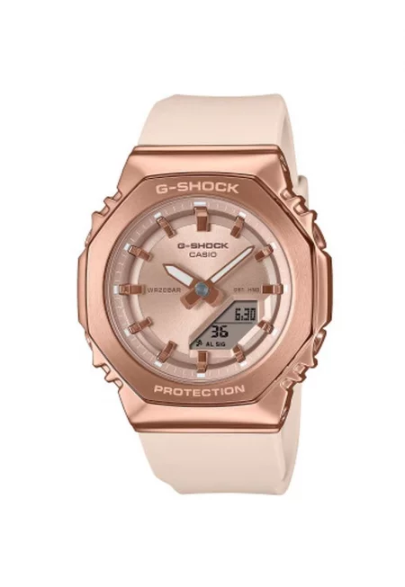 Дамски часовник  G-SHOCK - пластмаса/каучук - бежов/розово-златист - 41мм - водоустойчив 200м