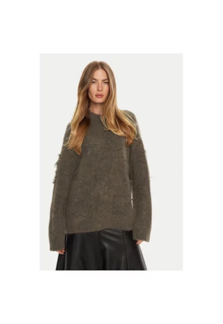 Дамски пуловер -  304135514 - Вълна алпака/Акрил - Кафяв - Кафяв