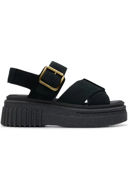 Дамски сандали на платформа -  велур - черни -